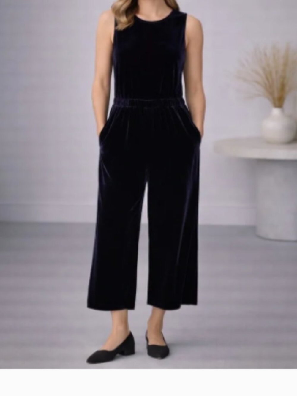 NEW Eileen Fisher Silk Velvet Wide-leg Jumpsuit Cropped Length in Black Sz XL